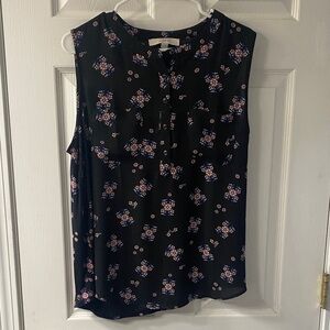 LOFT Black and Pink Floral Sleeveless Top